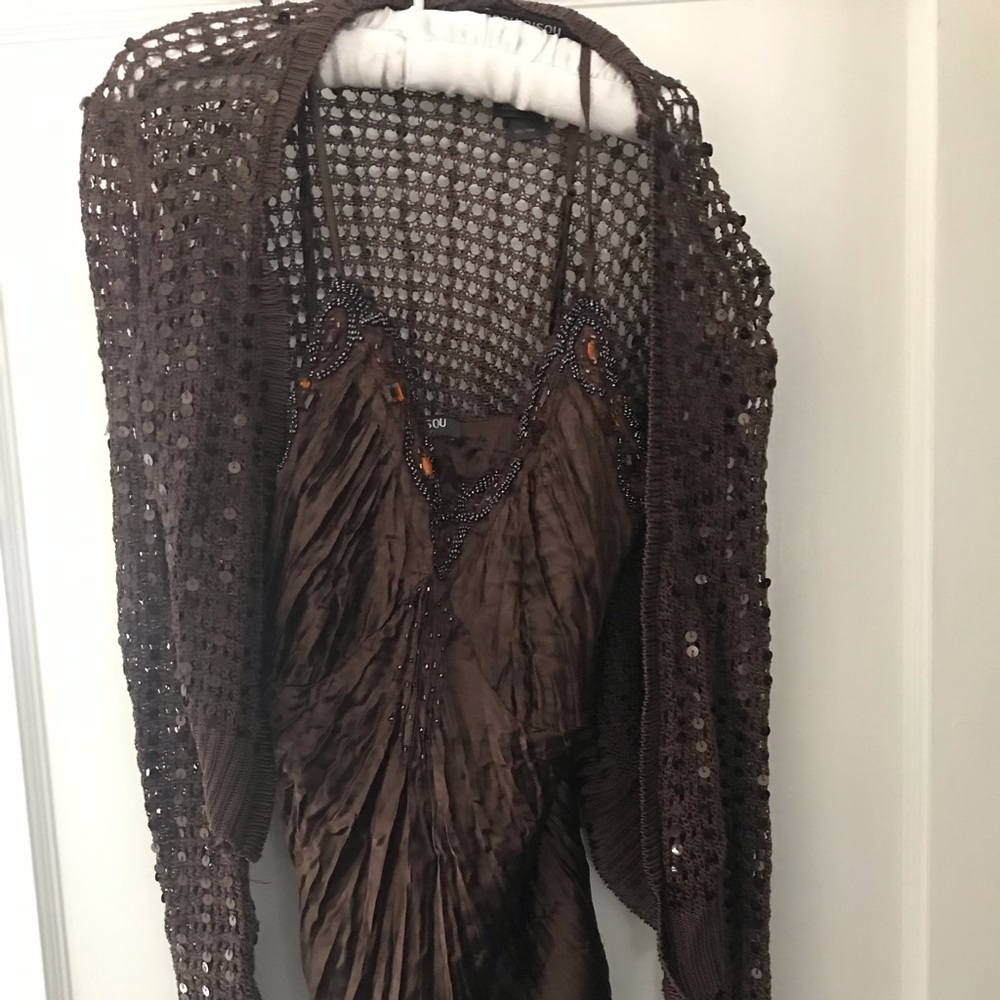 Two-Piece Silky and Sequin Chocolate Top and Cover